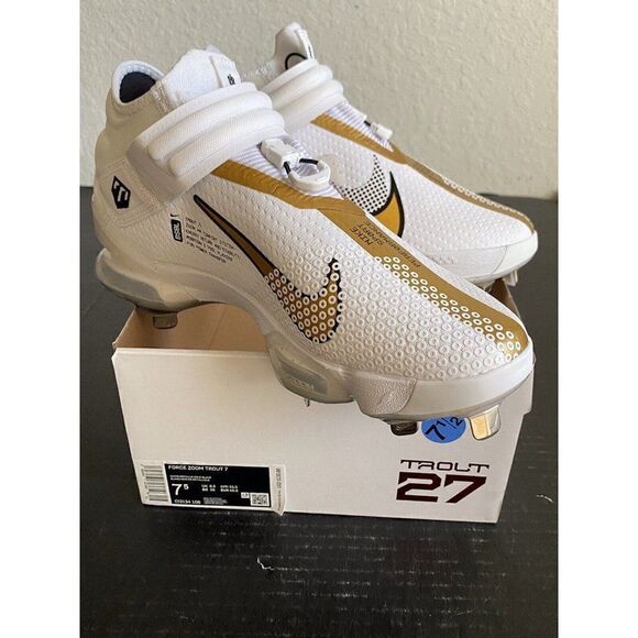 Nike Force Zoom Trout 7 Pro Mid White Metallic‎ Gold Men’s Baseball Cleat Sz 7.5 main image 8
